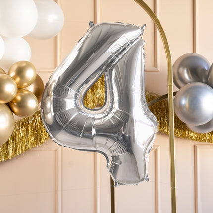 Palloncino in foil numero ''4'', 72 cm, argento