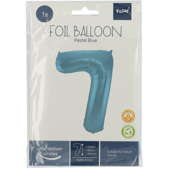 Palloncino Foil Figura 7 Blu Pastello XL 86cm vuoto