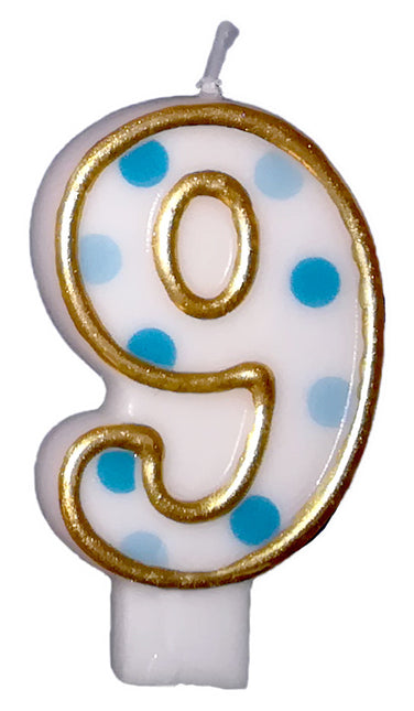 Candela 9 anni a pois blu 8,5 cm