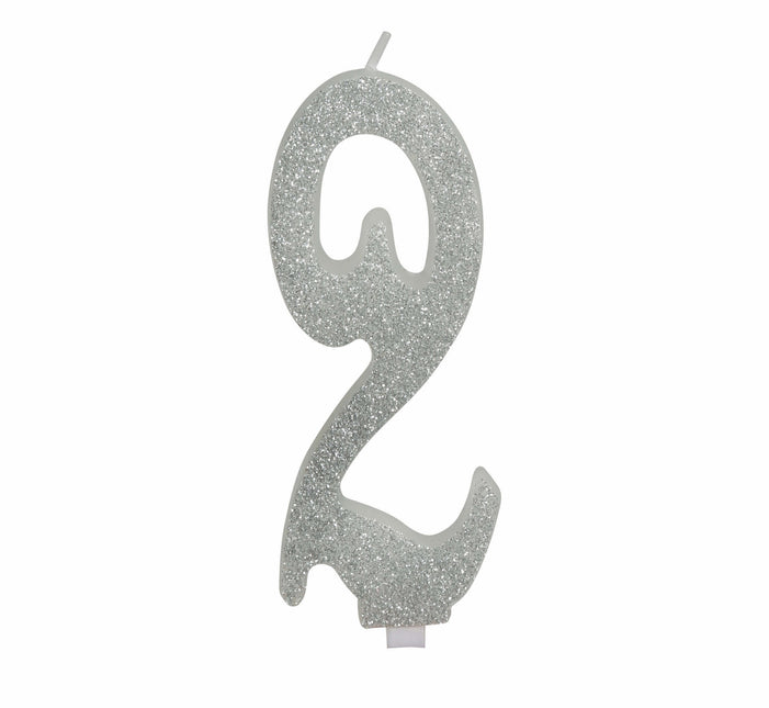 Candela Argento 2 Anni Glitter 12,5 cm