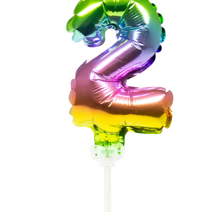 Palloncino in foil Figura 2 Arcobaleno 13 cm con bastoncino