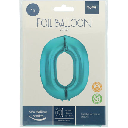 Palloncino in foil Figura 0 Verde menta pastello XL 86 cm vuoto