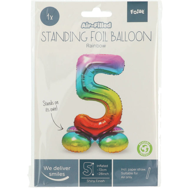 Pallone in foil Figura 5 Arcobaleno con supporto 72 cm