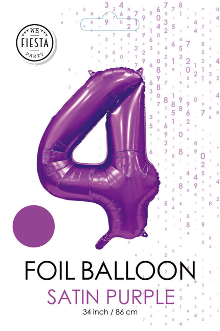 Palloncino numero viola 4 anni lucido 86 cm