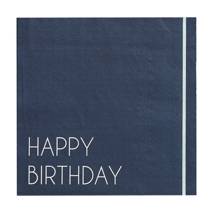 Tovaglioli Happy Birthday blu scuro 16,5 cm 16 pezzi