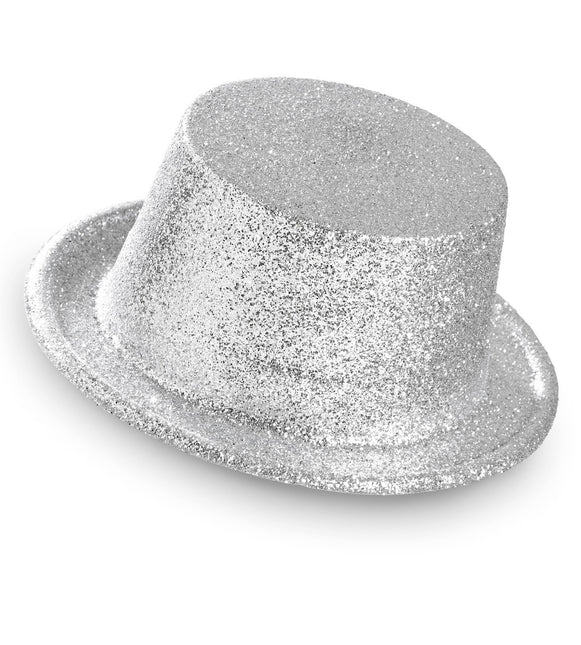 Cappello alto glitterato argento