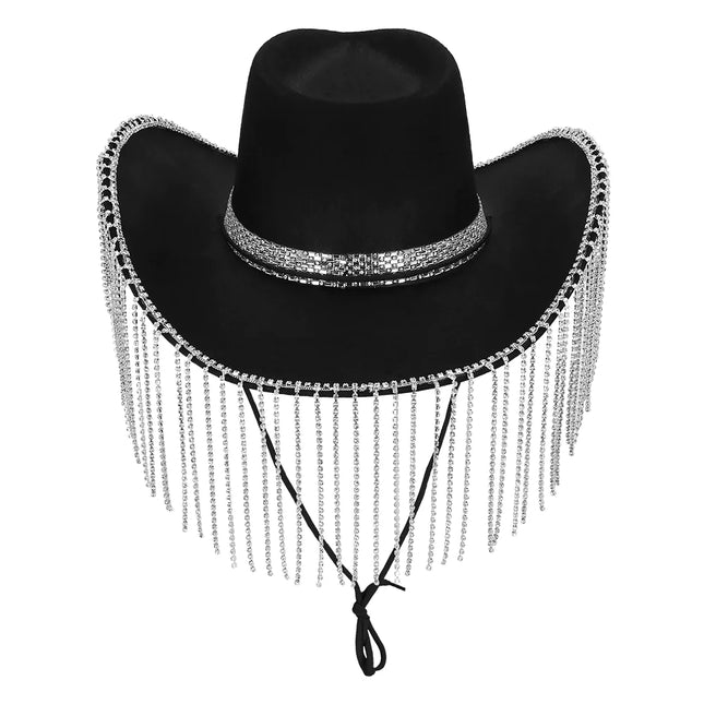 Cappello da cowgirl nero glitterato