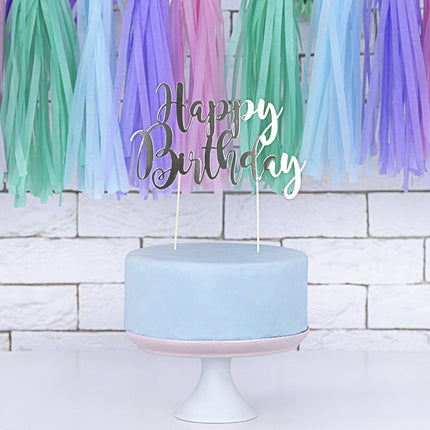 Cake topper Happy Birthday Argento 22,5 cm