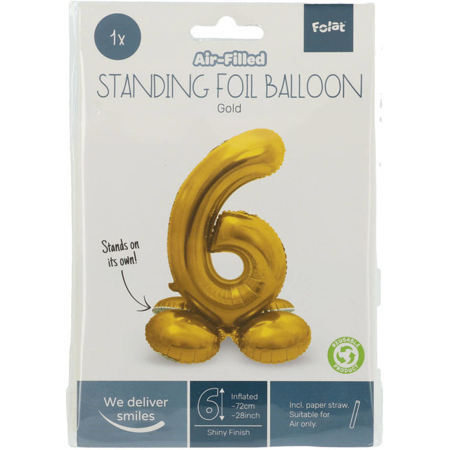 Palloncino in foil Figura 6 Gold con supporto 72cm