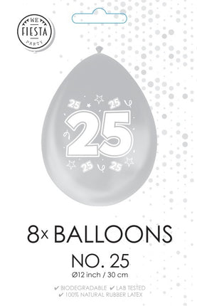 Palloncini argento 25 anni metallizzati bifacciali 30cm 8pz