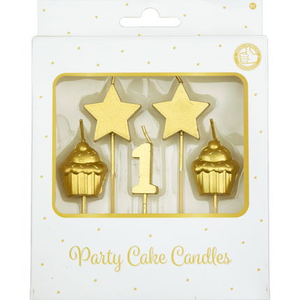 Candele 1 anno Cupcake Oro 17,5 cm