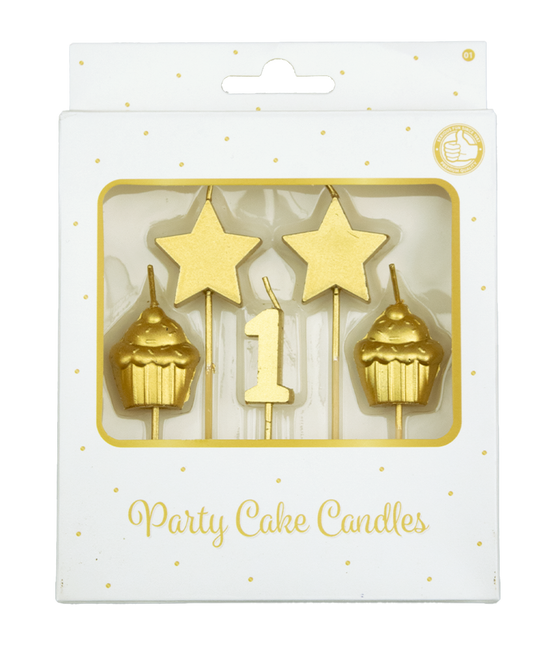 Candele 1 anno Cupcake Oro 17,5 cm