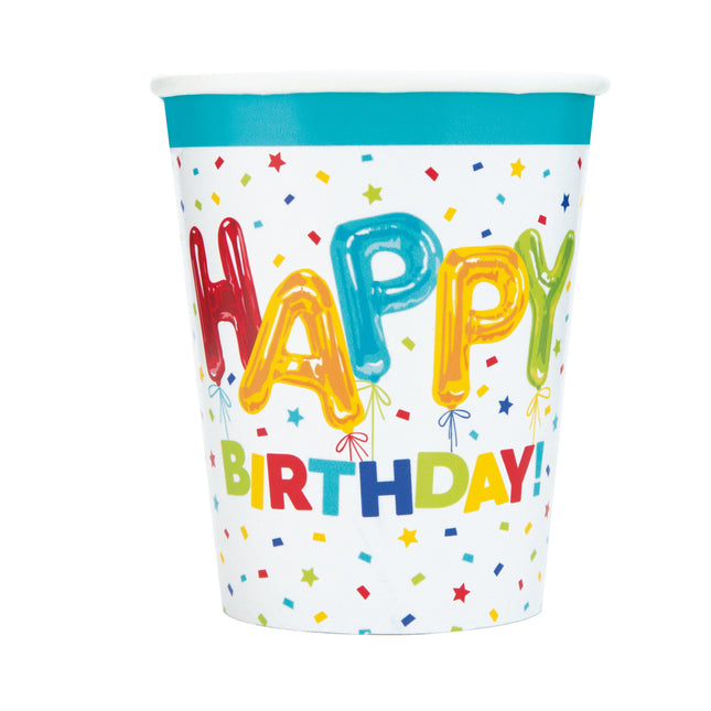 Tazze colorate di Buon Compleanno Coriandoli 266ml 8pz