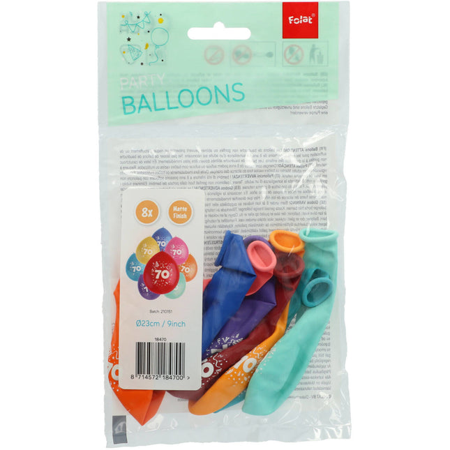 Palloncini 70 anni colorati 23cm 8pz