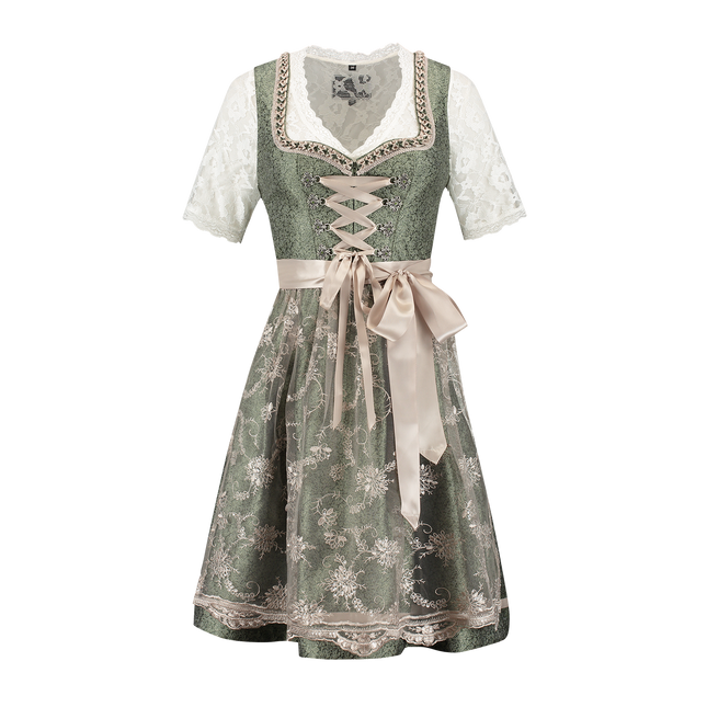 Rosa Bianco Crema Abito Dirndl Oktoberfest Donna Jaquard Grigio