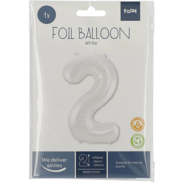 Palloncino Foil Figura 2 Bianco Opaco XL 86cm vuoto