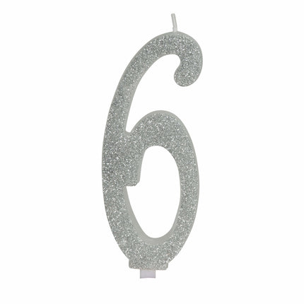 Candela Argento 6 Anni Glitter 12,5 cm