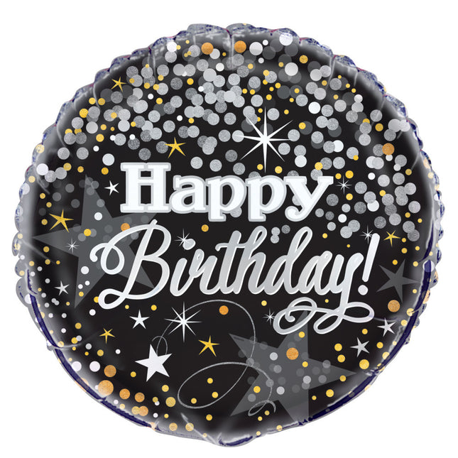 Palloncino ad elio Happy Birthday Glitter Confetti 45cm vuoto