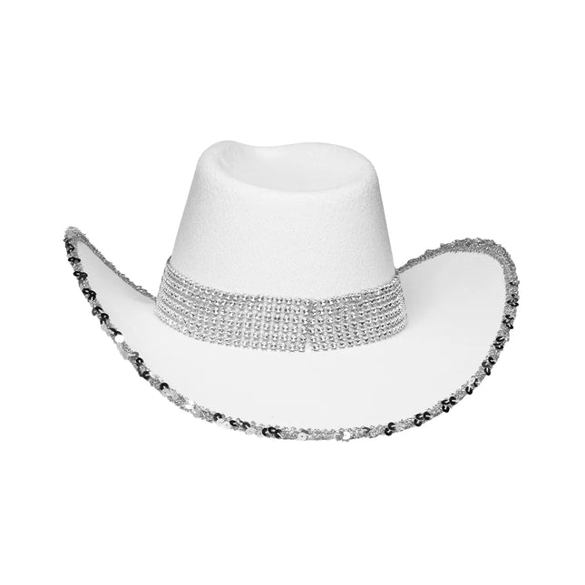 Cappello da cowboy bianco glitterato