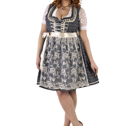 Blu Bianco Crema Abito Dirndl Oktoberfest Donna 2 Pezzi