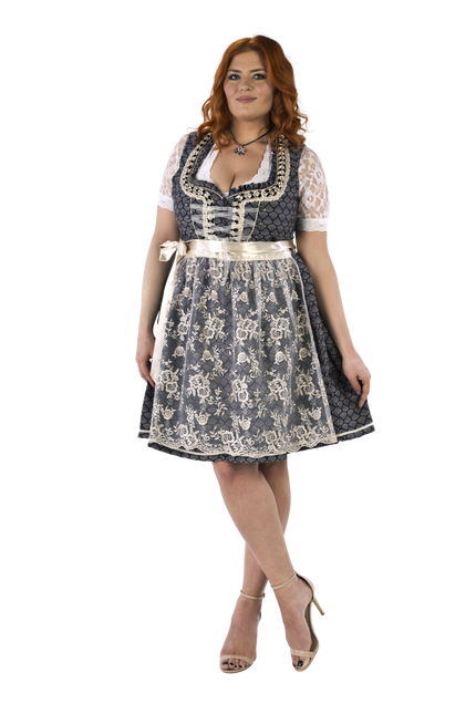 Blu Bianco Crema Abito Dirndl Oktoberfest Donna 2 Pezzi