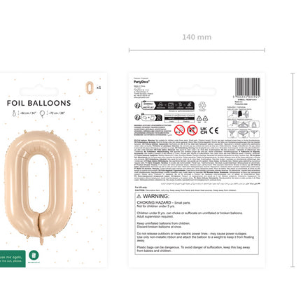 Palloncino in foil Numero ''0'', 72 cm, beige