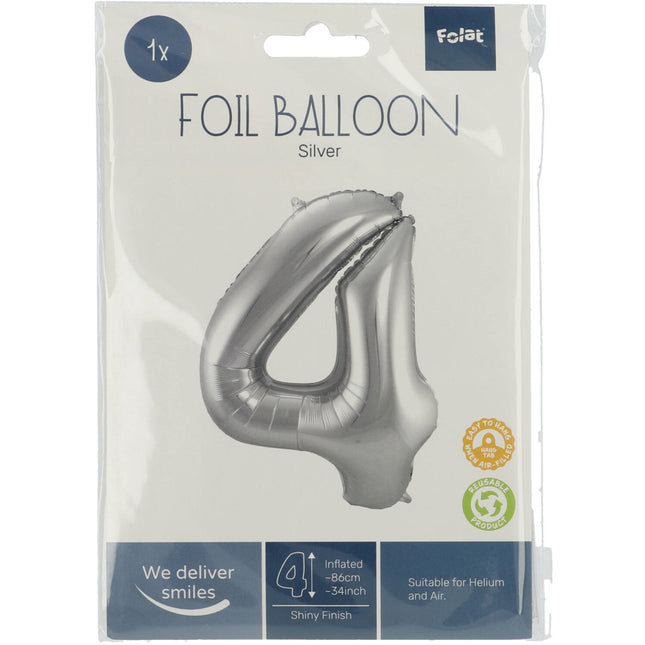 Palloncino Foil Figura 4 Silver Metallic XL 86cm vuoto