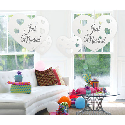 Set di decorazioni appese Just Married Cuori 5 pezzi