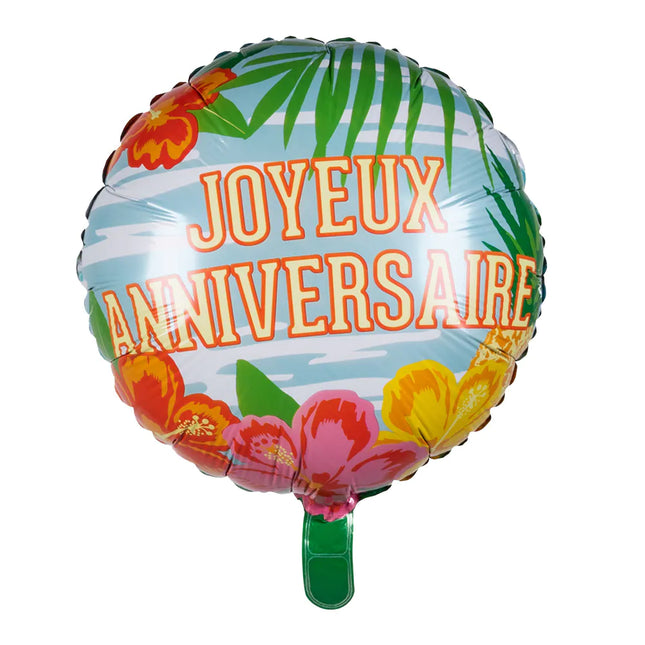 Palloncino ad elio Joyeux Anniversaire Hawaii vuoto 45 cm