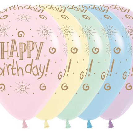 Palloncini Happy Birthday Sun Pastel Matte Mix 30cm 25pz