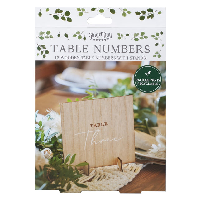 Numeri da tavolo beige in legno 15cm 12pz