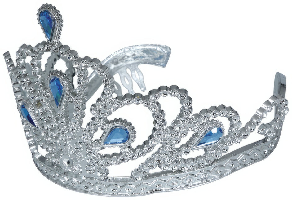 Tiara ragazza d'argento con diamanti blu bambino