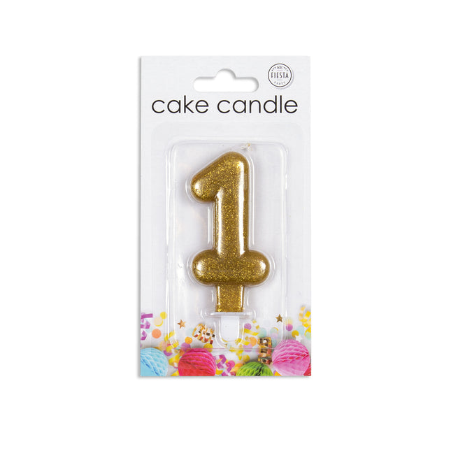 Candela 1 Anno Oro Glitter 7cm