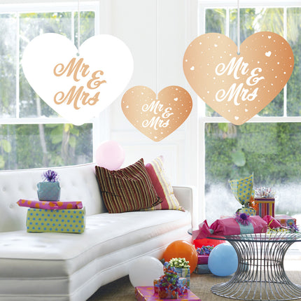 Mr, & Mrs, Set di decorazioni da appendere in oro rosa 5 pezzi