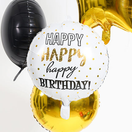 Palloncino ad elio Happy Birthday Golden Dots vuoto 45 cm