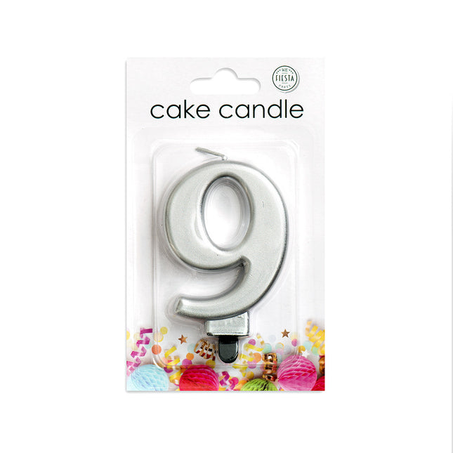 Candela 9 anni argento metallizzato 8 cm