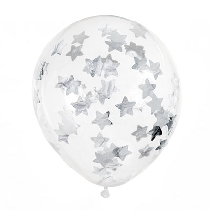 Palloncini con coriandoli argento stelle 30cm 6pz