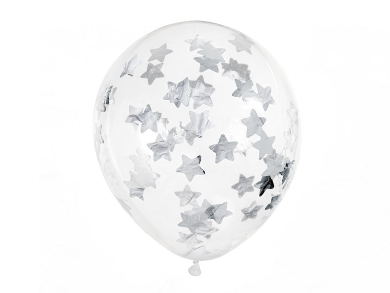 Palloncini con coriandoli argento stelle 30cm 6pz