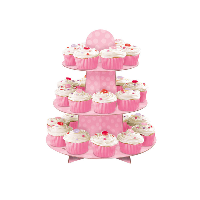 Etagere Cupcake a pois rosa 34 cm