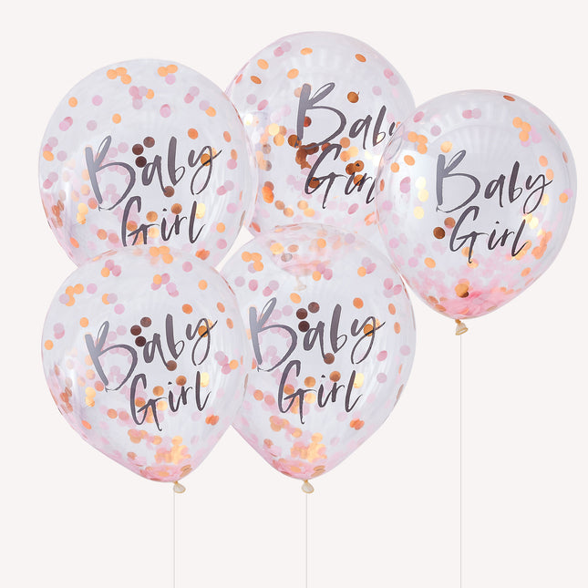 Palloncini rosa con coriandoli Baby Girl 30 cm 5 pezzi