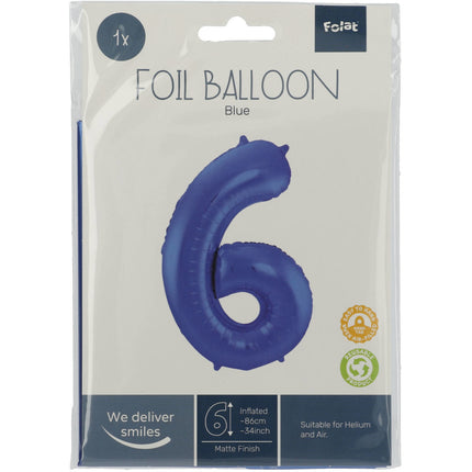 Palloncino Foil Figura 6 Blu Opaco XL 86cm vuoto