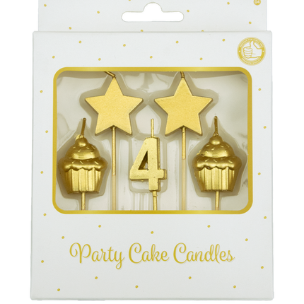 Candele 4 anni Cupcake oro 17,5 cm