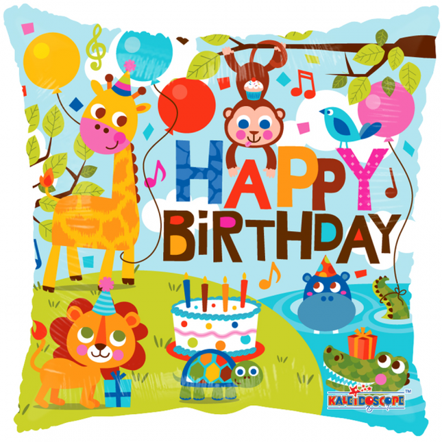 Palloncino a elio quadrato Happy Birthday Jungle 45 cm vuoto