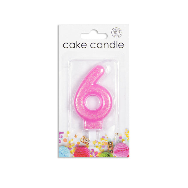 Candela 6 Anni Rosa Glitter 7cm