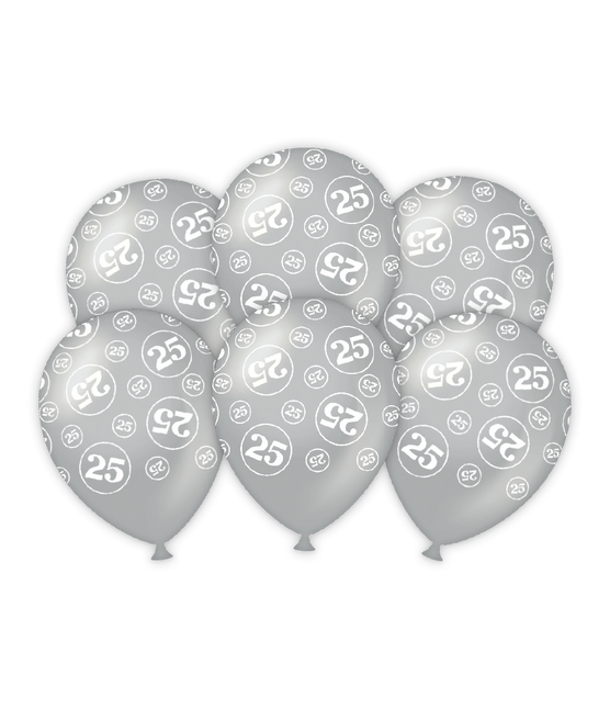 Palloncini 25 anni argento 30cm 6pz