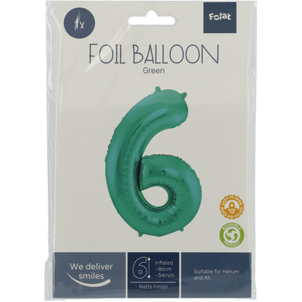 Palloncino Foil Figura 6 Verde Opaco XL 86cm vuoto