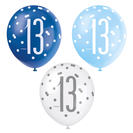 Palloncini 13 anni a pois blu 30cm 6pz