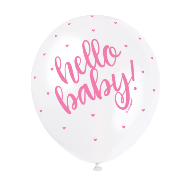 Palloncini nascita Hello Baby Rosa 30cm 5pz