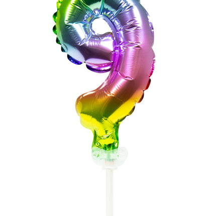 Palloncino in foil Figura 9 Arcobaleno 13cm con bastoncino