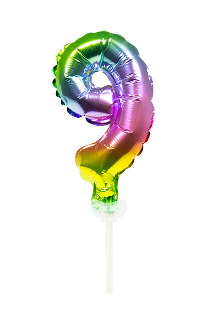 Palloncino in foil Figura 9 Arcobaleno 13cm con bastoncino